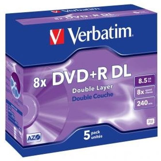 Verbatim DVD+R DL, Double Layer Matt Silver, 8.5GB, 8x, jewel box, 5-pack, without printing possibility, 12cm, for data arc - (43541)