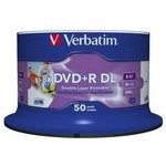 Verbatim DVD+R DL, Double Layer Wide Inkjet Printable, 8.5GB, 8X, spindle, 50-pack, 12cm, for data archiving - (43703)