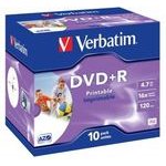 Verbatim DVD+R, Wide Inkjet Printable ID Brand, 4.7GB, 16x, jewel box, 10-pack, 12cm, for data archiving - (43508)
