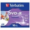 Verbatim DVD+R, Wide Inkjet Printable ID Brand, 4.7GB, 16x, jewel box, 10-pack, 12cm, for data archiving - (43508)