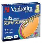 Verbatim DVD+RW, Colour, 4.7GB, 4x, slim box, 5-pack, without printing possibility, 12cm, for data archiving - (43297)