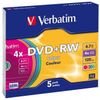 Verbatim DVD+RW, Colour, 4.7GB, 4x, slim box, 5-pack, without printing possibility, 12cm, for data archiving - (43297)