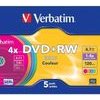 Verbatim DVD+RW, Colour, 4.7GB, 4x, slim box, 5-pack, without printing possibility, 12cm, for data archiving - (43297)