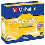 Verbatim DVD+RW, Matt Silver, 4.7GB, 4x, jewel box, 5-pack, without printing possibility, 12cm, for data archiving - (43229)