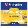 Verbatim DVD+RW, Matt Silver, 4.7GB, 4x, jewel box, 5-pack, without printing possibility, 12cm, for data archiving - (43229)