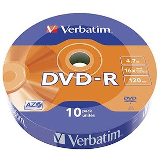 Verbatim DVD-R, Matt Silver, 4.7GB, 16x, cake box, 10-pack, without printing possibility, 12cm, for data archiving - (43729)