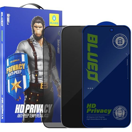BLUEO - Anti-Peep Privacy Glass - Iphone 14 Pro Max - Black