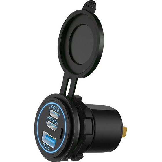 POWERTECH ����� USB ��� ����� & ������� USB & 2x USB-C, 36W, IP65 - (PTL-030)
