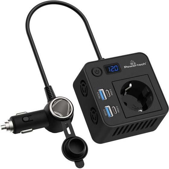 POWERTECH inverter ����������� 200W, 12V/24V DC �� 110V/220V AC, �� 2x USB-C/2x USB - (PTL-028)