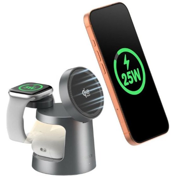 SODI W108A 25W 3-in-1 Wireless Charger With Night Light grey