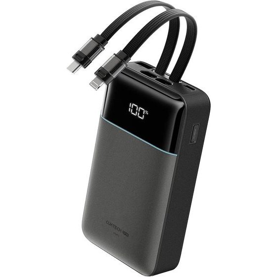 Cuktech - Power Bank LPB200NL (CKB200NLGLGY) - With Built-In Type-C And Lightning Cable, Display, 40W, 20000mAh - Grey