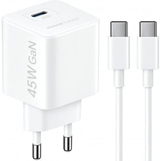 Honor Choice Wall Charger CP045E, 45W, 3A, 1 x USB-C, With USB-C Cable, White - (5504ALHP)