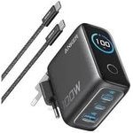 Anker Wall Charger 100W, 2xUSB-C, 1xUSB-A, Smart Display, Foldable Plug, Grey - (B121BGZ1)