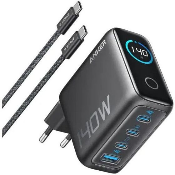 Anker Wall Charger 140W, 3xUSB-C, 1xUSB-A, Smart Display With Touch control, Grey - (A2697GZ1)