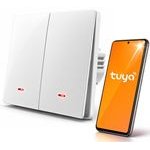QOLTEC Smart 2-Gang Light Switch | Wi-Fi | Timer | Tuya | Smart Life | White - (52706)