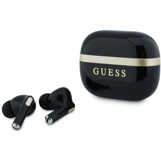 Guess Earphones Tws Glossy Gold Lineprinted Classic Logo Black - (GUTWSN2HGGSK)