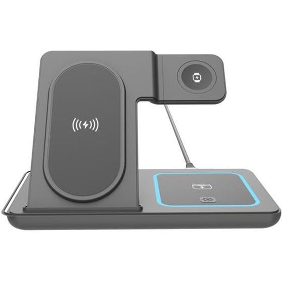 Lamtech 3-IN-1 Foldable Wireless Charger Stand 15W Compatible With Apple Devices Black - (LAM981203)