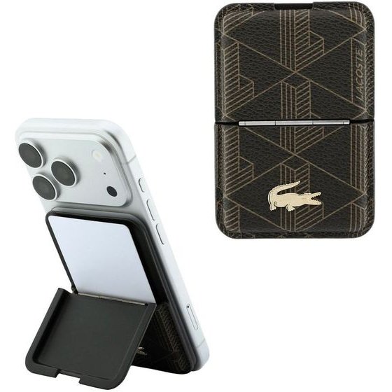 LACOSTE Pvc Blend Monogram Petit Pique Magsafe Wallet With Stand Brown - (LCWMCS6PBSW)