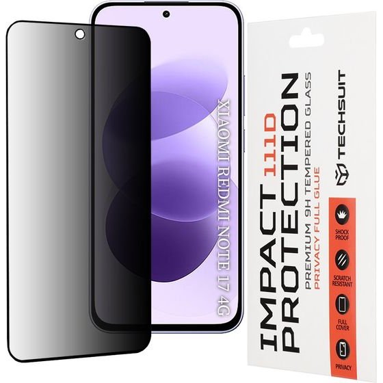 Techsuit - 111D Privacy Full Glue - Xiaomi Redmi Note 17 4G / Redmi Note 17 5G - Black