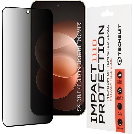 Techsuit - 111D Privacy Full Glue - Xiaomi Redmi Note 17 Pro 5G / Redmi Note 17 Pro Max - Black