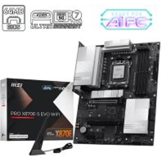 MSI Mb Pro X870E-S Evo WIFI, Socket Amd AM5, Cs Amd X870E, 4 Dimm Sockets DDR5, DP/ HDMI, PCI-E Gen 5.0, 5G LAN, WIFI7, ATX, 3YW. - (911-7E86-003)