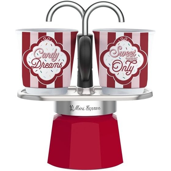 Bialetti Mini Express 2TZ Coffee Maker Set + 2 Cups Candyland 90 Ml - (5461)