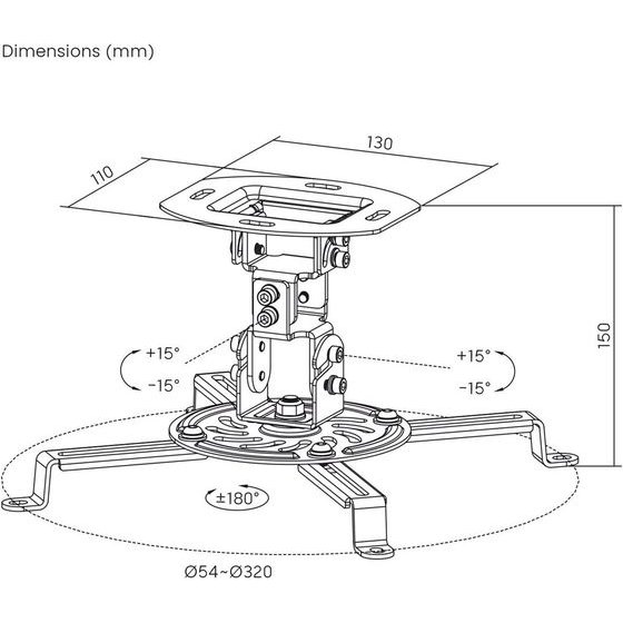 Maclean Ceiling Mount/Hanger For Projectors, 54-320 mm, Up To 13.5 kg, 360-Degree rotation, - (MC-200 B)