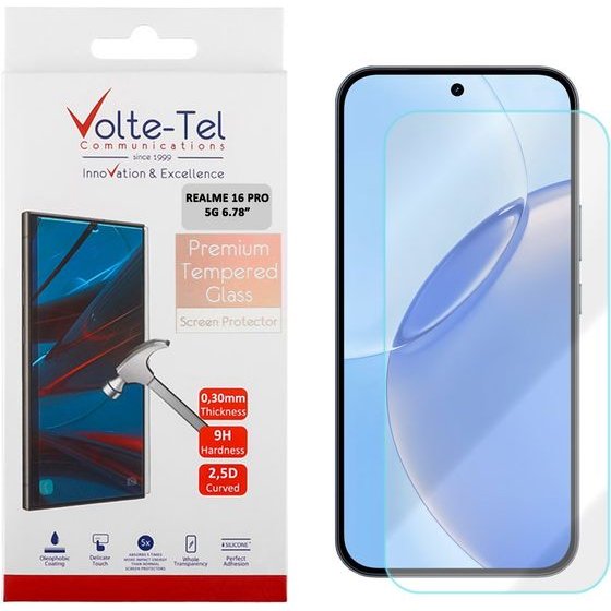 Volte-Tel Tempered Glass Realme 16 Pro 5G 6.78in 9H 0.20mm 2.5D Finger Unlock Full GLUE - (5205308431463)