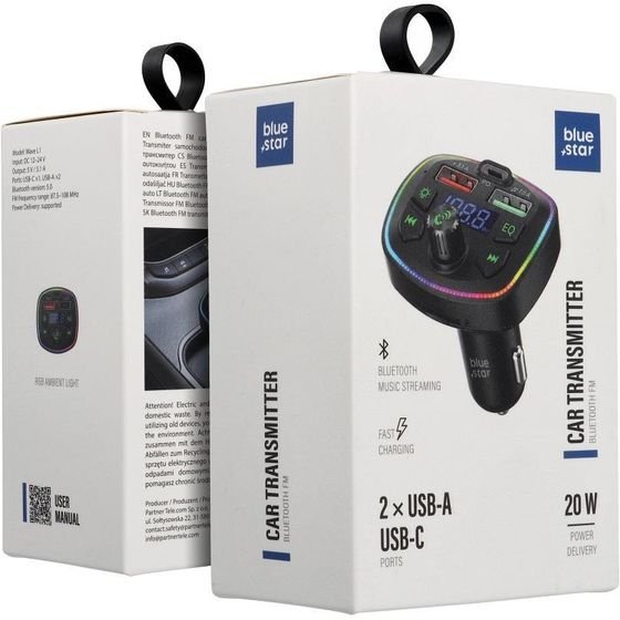 Blue Star Transmiter For Car Wave L1 Rgb Ambient Light Typ C x1 Usb x2 20W black