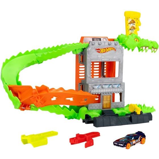 Mattel Hot Wheels: Tracks With Beasts - Hot Wheels City Croc Pizza Attack (JHL93)