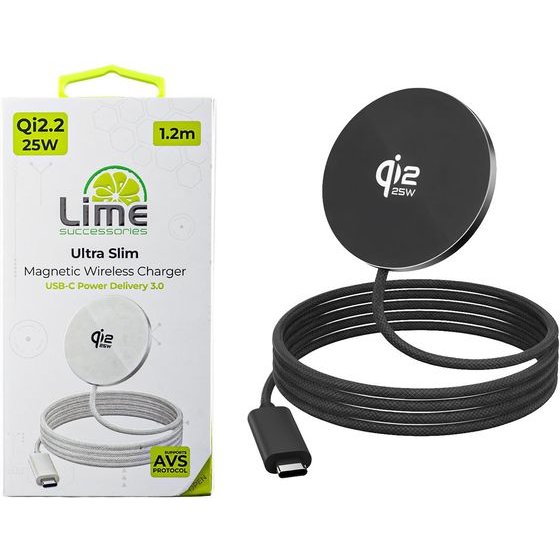 Lime ��������� ��������� Magsafe 25W QI2.2 LWM25W Avs Ultra Slim ���������� �� ������� USB-C ���������� 1.2m BLACK