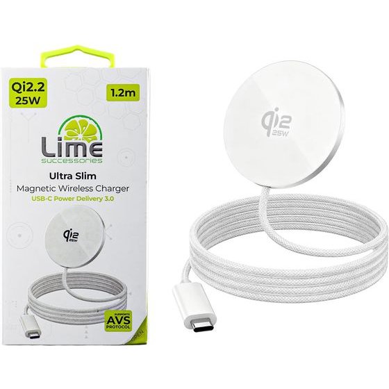 Lime ��������� ��������� Magsafe 25W QI2.2 LWM25W Avs Ultra Slim ���������� �� ������� USB-C ���������� 1.2m WHITE