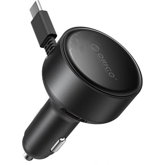 Orico FC-60-2C 60W Car Charger With Retractable USB-C Cable 65 Cm - Black -FC-60-2C-BK-EP-Hu - (ORICO-FC-60-2C-BK-EP-HU)