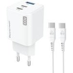 Powertech ���� ��������� ������ �� �������, USB/2x USB-C, 100W, GaN, ������ - (PT-1671)