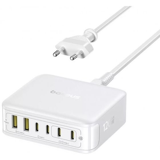 Baseus Desktop Charger Enerfill FH21, 120W, 3.25A, 2 x USB-A - 4 x USB-C, White - (E0120T01)