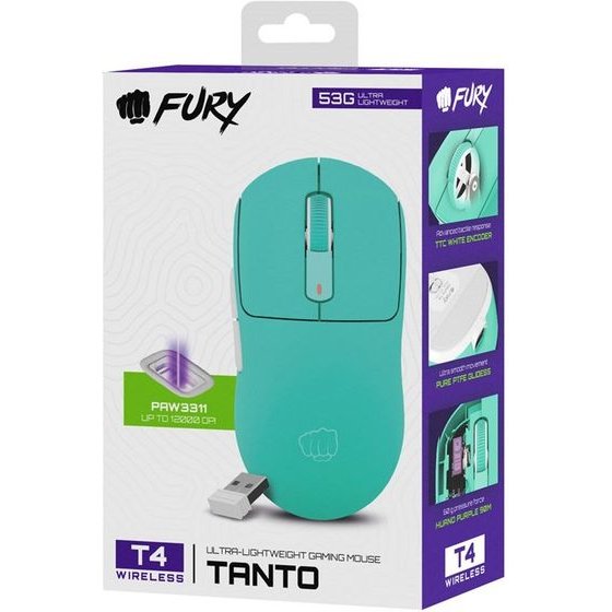 FURY Tanto T4 Gaming Mouse Wireless 12000 Dpi Mint - (NFU-2205)