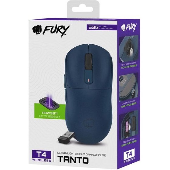 FURY Tanto T4 Gaming Mouse Wireless 12000 Dpi Navy Blue - (NFU-2206)