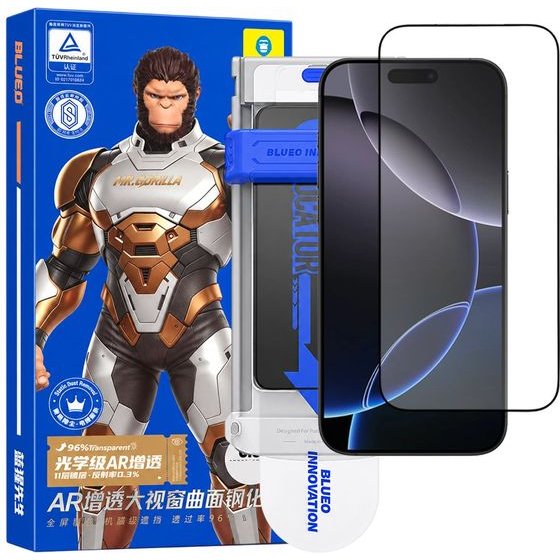 Blueo - 3D Full Display Curved Edge AR Glass + Applicator Pro - iPhone 18 Pro Max / iPhone 17 Pro Max / iPhone 16 Pro Max - Black