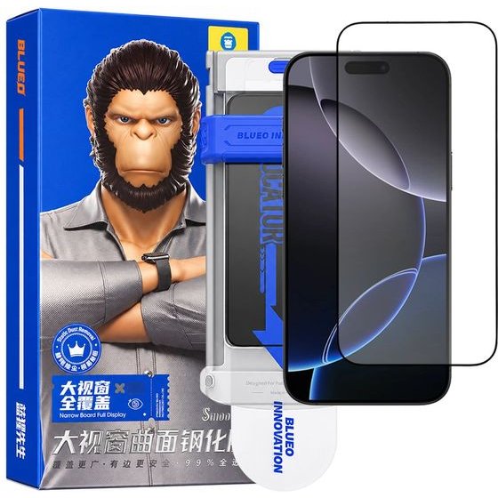 Blueo - 3D Full Display Curved Edge HD Glass + Applicator Pro - iPhone 18 Pro Max/iPhone 17 Pro Max/iPhone 16 Pro Max - Black