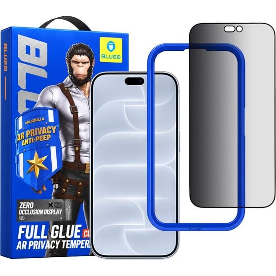 Blueo - Anti-Peep AR Privacy 3D Curved Glass with Applicator - iPhone 18 Pro - Black