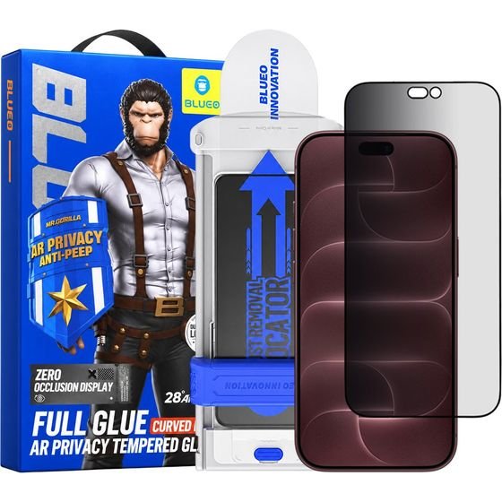Blueo - Anti-Peep AR Privacy 3D Curved Glass with Applicator Pro - iPhone 18 Pro Max - Black
