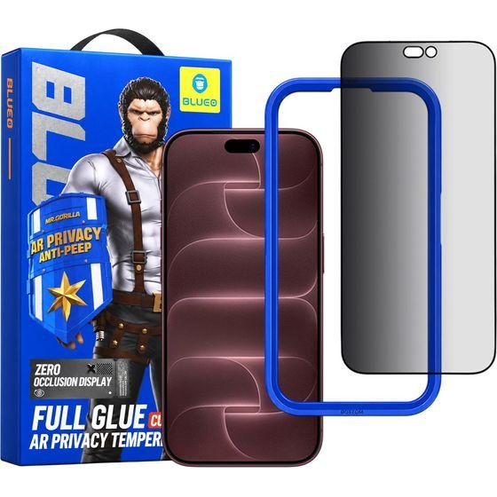 Blueo - Anti-Peep AR Privacy 3D Curved Glasss with Applicator - iPhone 18 Pro Max - Black