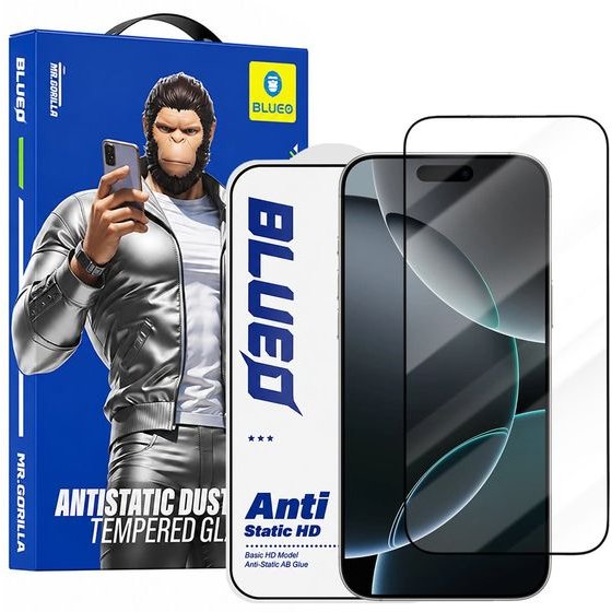 Blueo - Anti-Static HD Glass - iPhone 18 Pro / iPhone 17 Pro / iPhone 17 / iPhone 16 Pro - Black