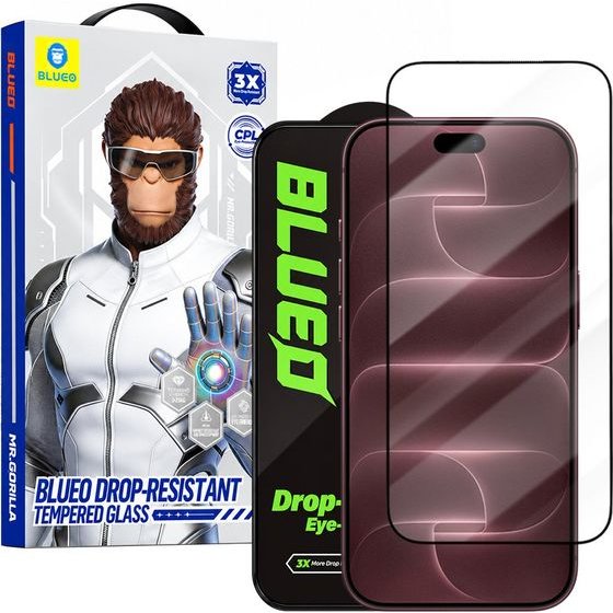 Blueo - Drop-Resistant Tempered Glass - iPhone 18 Pro Max / iPhone 17 Pro Max / iPhone 16 Pro Max - Black