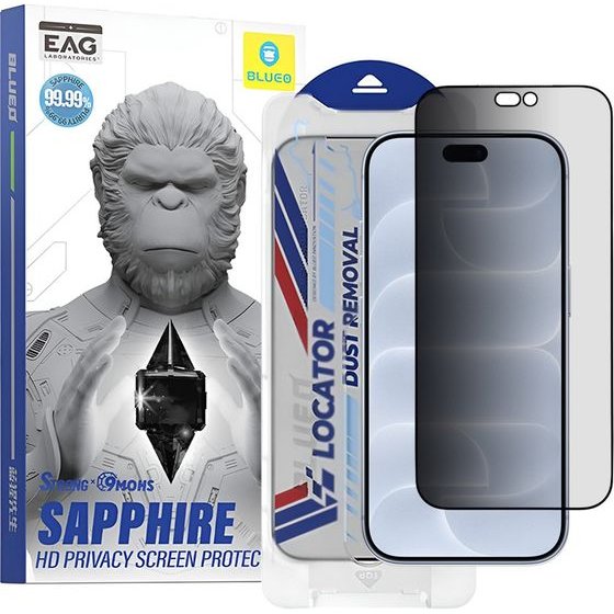 Blueo - Premium Sapphire Non Breaking/Scratching 9H Glass with Applicator - iPhone 18 Pro - Privacy