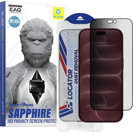Blueo - Premium Sapphire Non Breaking/Scratching 9H Glass with Applicator - iPhone 18 Pro Max - Privacy