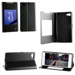 ���� SONY XPERIA Z5 COMPACT E5803 LEATHER-TPU VIEW BOOK STAND BL
