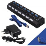 POWERTECH USB 3.0V HUB, 7 PORT, ON-OFF + ��������������� ��������