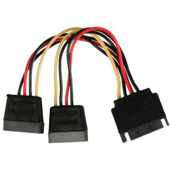 POWERTECH SATA POWER 15PIN MALE / 2X 15PIN FEMALE 15PIN