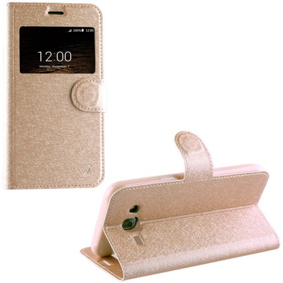 ���� IPHONE SE/5/5S 4.0 LEATHER GOLD-TPU VIEW BOOK STAND VL